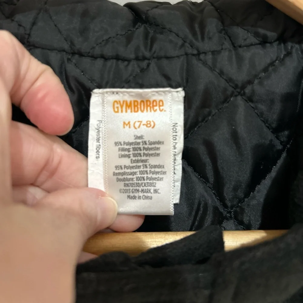 Gymboree Boys Black Car Hooded Coat Button Up Zip Up Pockets Winter Size M 7-8